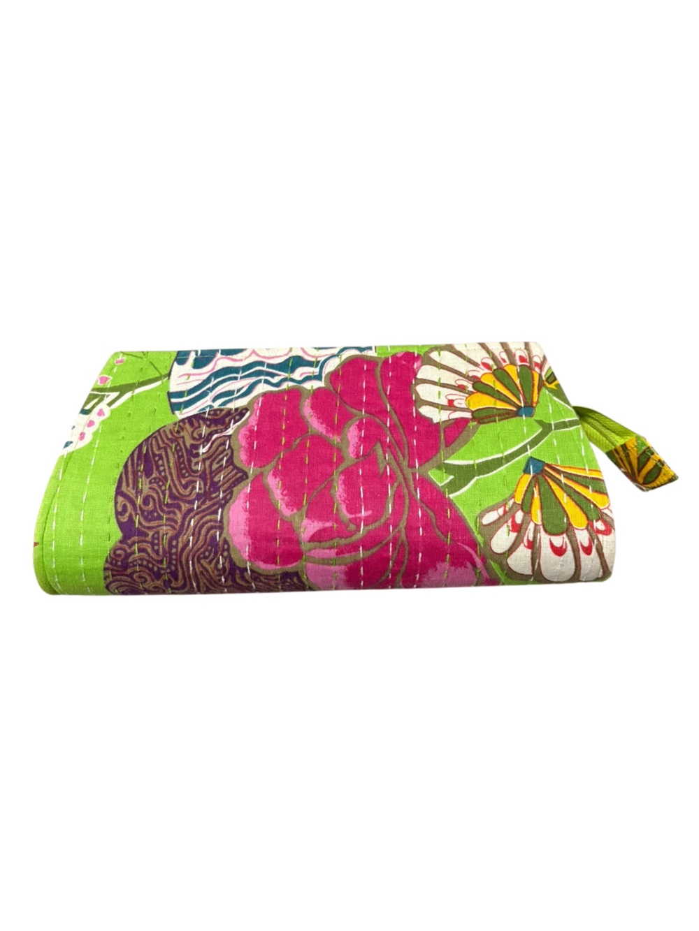 Vibrant Handmade Kantha Stitch Floral Clutch - Picture 2 of 7